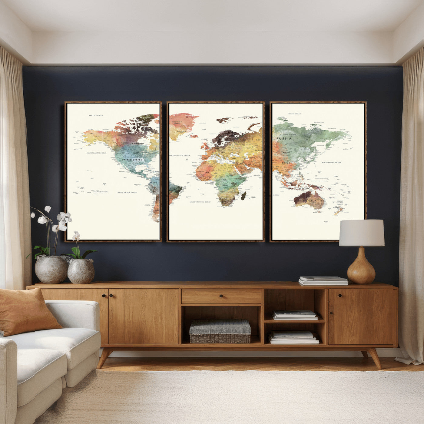 64206059-MGV-CV-36X24 - World Map Wall Art Canvas Print, Modern Decorative Framed Map Artwork Prints for Living Room, Office, Bedroom Wall Decor
