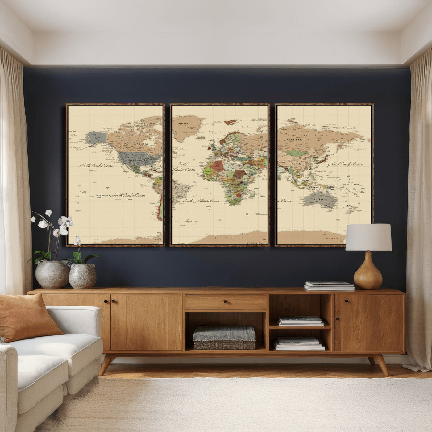 31407854-MGV-CV-36X24 - World Map Wall Art Canvas Print, Modern Decorative Framed Map Artwork Prints for Living Room, Office, Bedroom Wall Decor