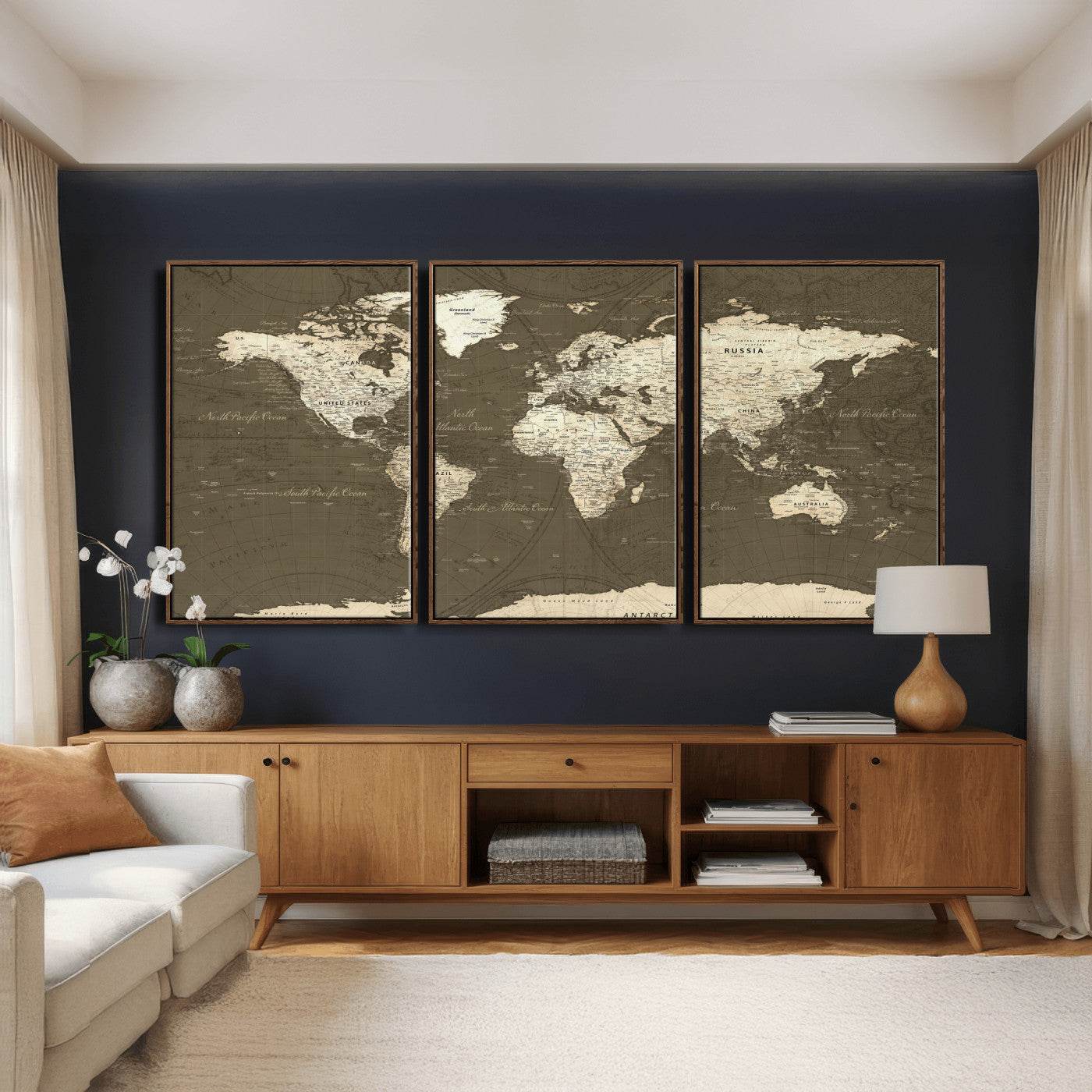 33202610-MGV-CV-36X24 - World Map Wall Art Canvas Print, Modern Decorative Framed Map Artwork Prints for Living Room, Office, Bedroom Wall Decor