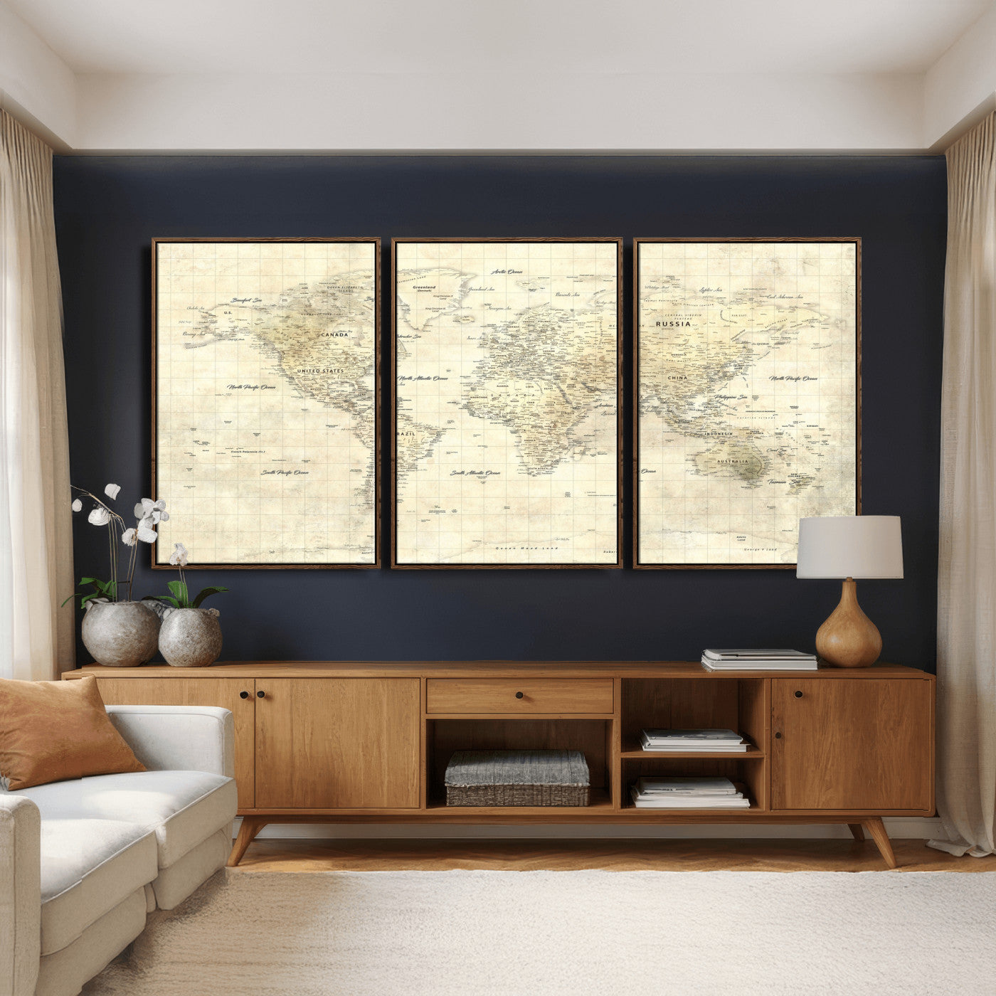 17101439-MGV-CV-36X24 - World Map Wall Art Canvas Print, Modern Decorative Framed Map Artwork Prints for Living Room, Office, Bedroom Wall Decor