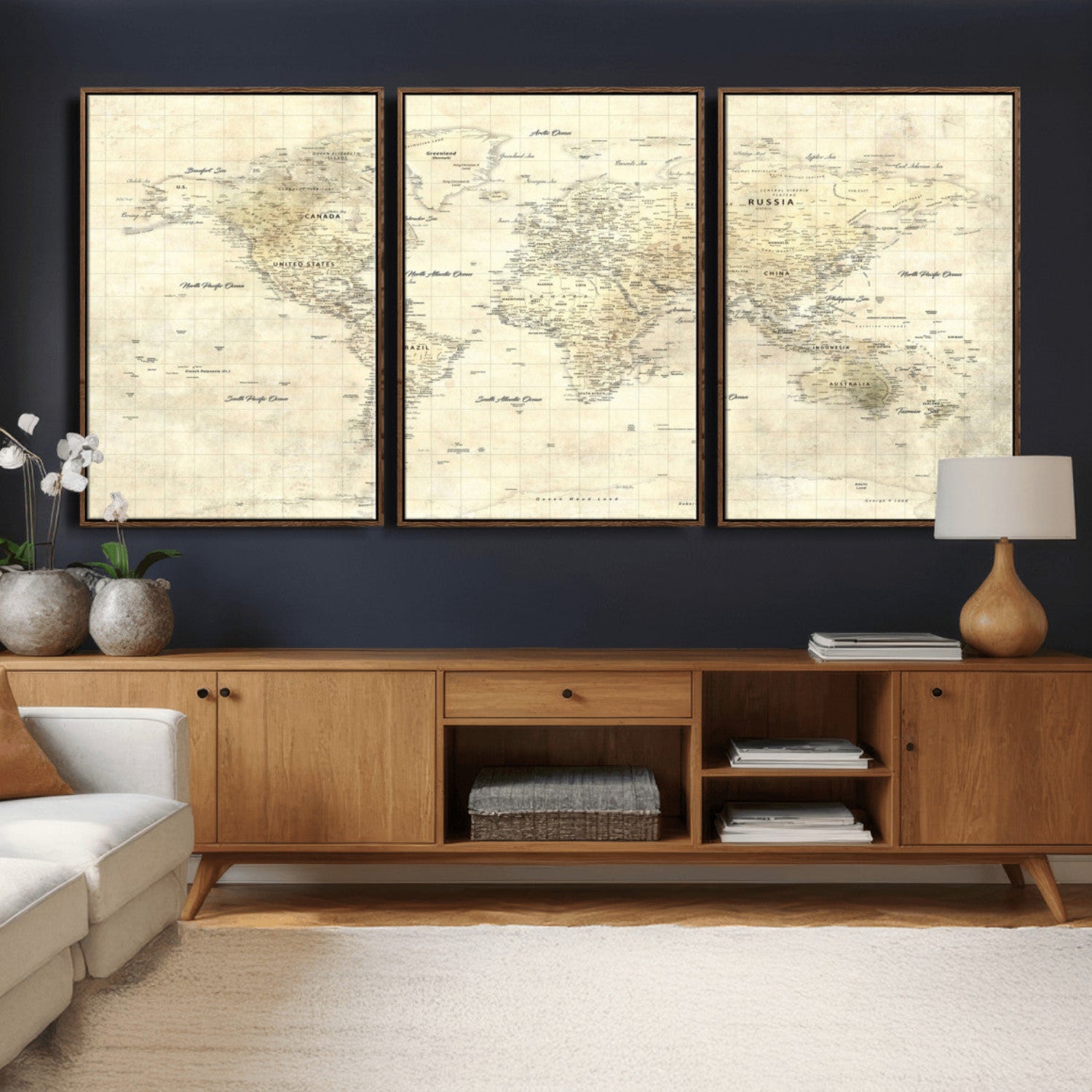 17101439-MGV-CV-36X24 - World Map Wall Art Canvas Print, Modern Decorative Framed Map Artwork Prints for Living Room, Office, Bedroom Wall Decor