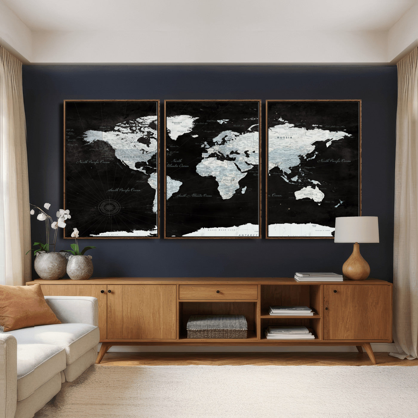 28664806-MGV-CV-36X24 - World Map Wall Art Canvas Print, Modern Decorative Framed Map Artwork Prints for Living Room, Office, Bedroom Wall Decor