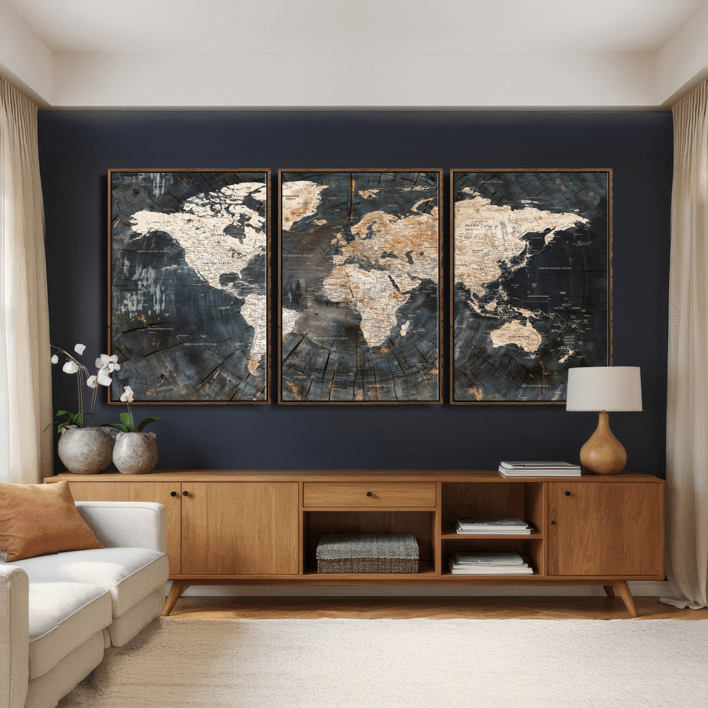 89162112-MGV-CV-36X24 - World Map Wall Art Canvas Print, Modern Decorative Framed Map Artwork Prints for Living Room, Office, Bedroom Wall Decor
