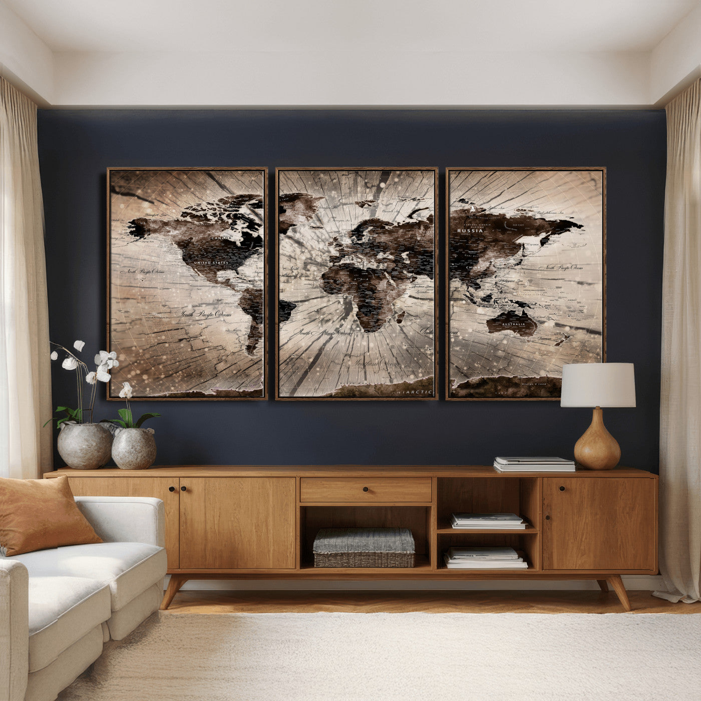 94623295-MGV-CV-36X24 - World Map Wall Art Canvas Print, Modern Decorative Framed Map Artwork Prints for Living Room, Office, Bedroom Wall Decor