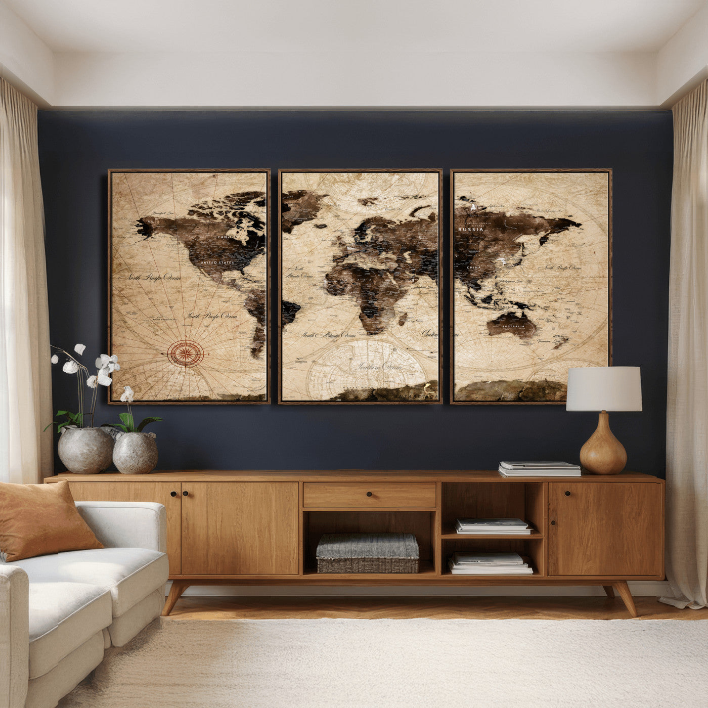 47657418-MGV-CV-36X24 - World Map Wall Art Canvas Print, Modern Decorative Framed Map Artwork Prints for Living Room, Office, Bedroom Wall Decor