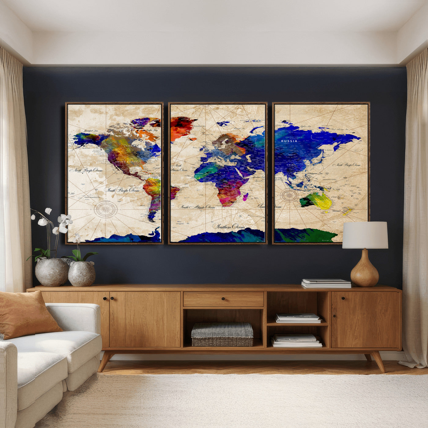 26284075-MGV-CV-36X24 - World Map Wall Art Canvas Print, Modern Decorative Framed Map Artwork Prints for Living Room, Office, Bedroom Wall Decor