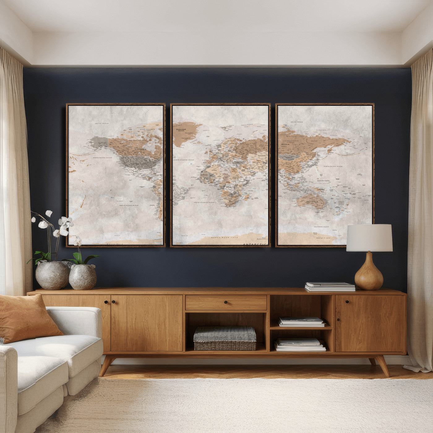 34051638-MGV-CV-36X24 - World Map Wall Art Canvas Print, Modern Decorative Framed Map Artwork Prints for Living Room, Office, Bedroom Wall Decor