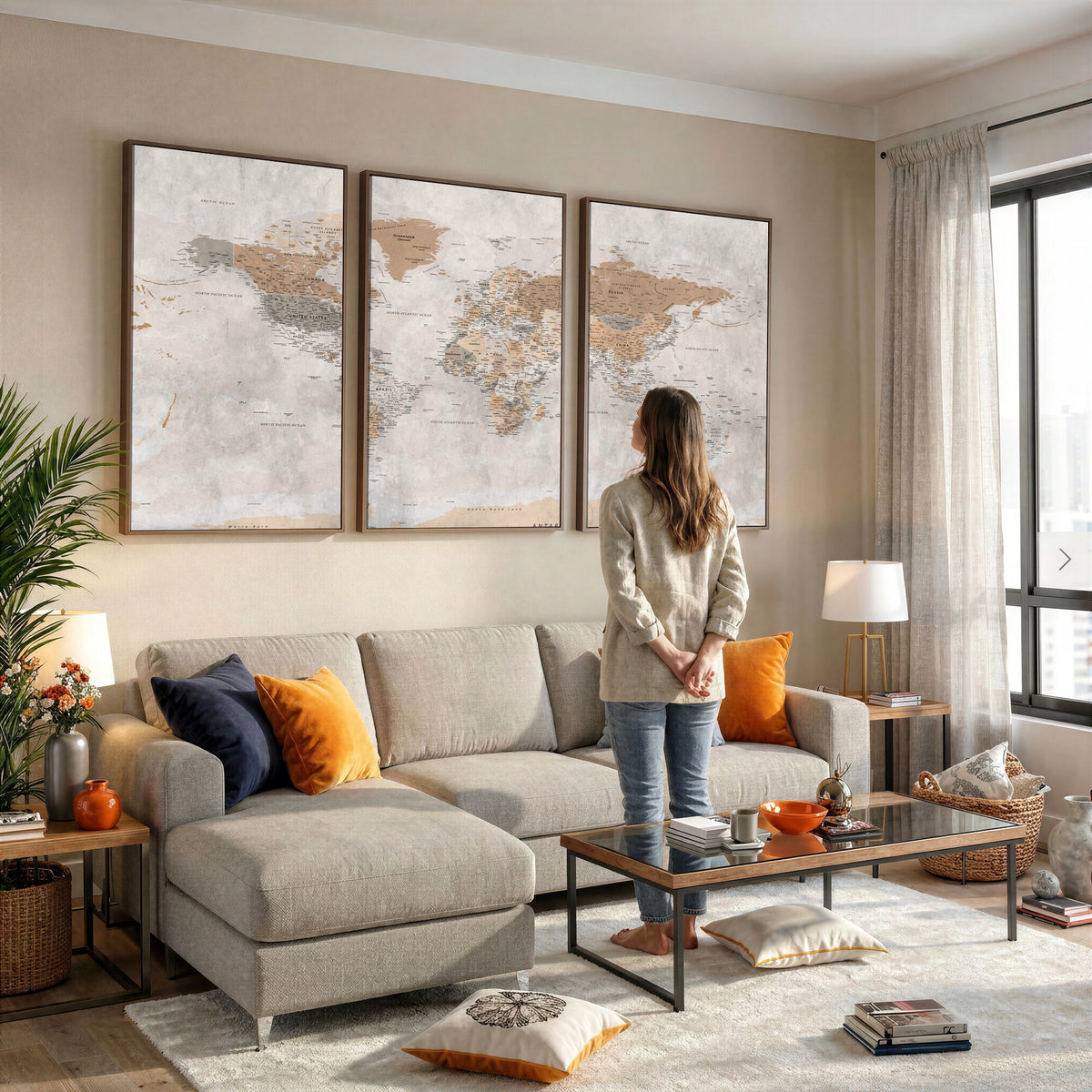 34051638-MGV-CV-36X24 - Detailed World Map Wall Art Canvas Print for Home and Office Decor
