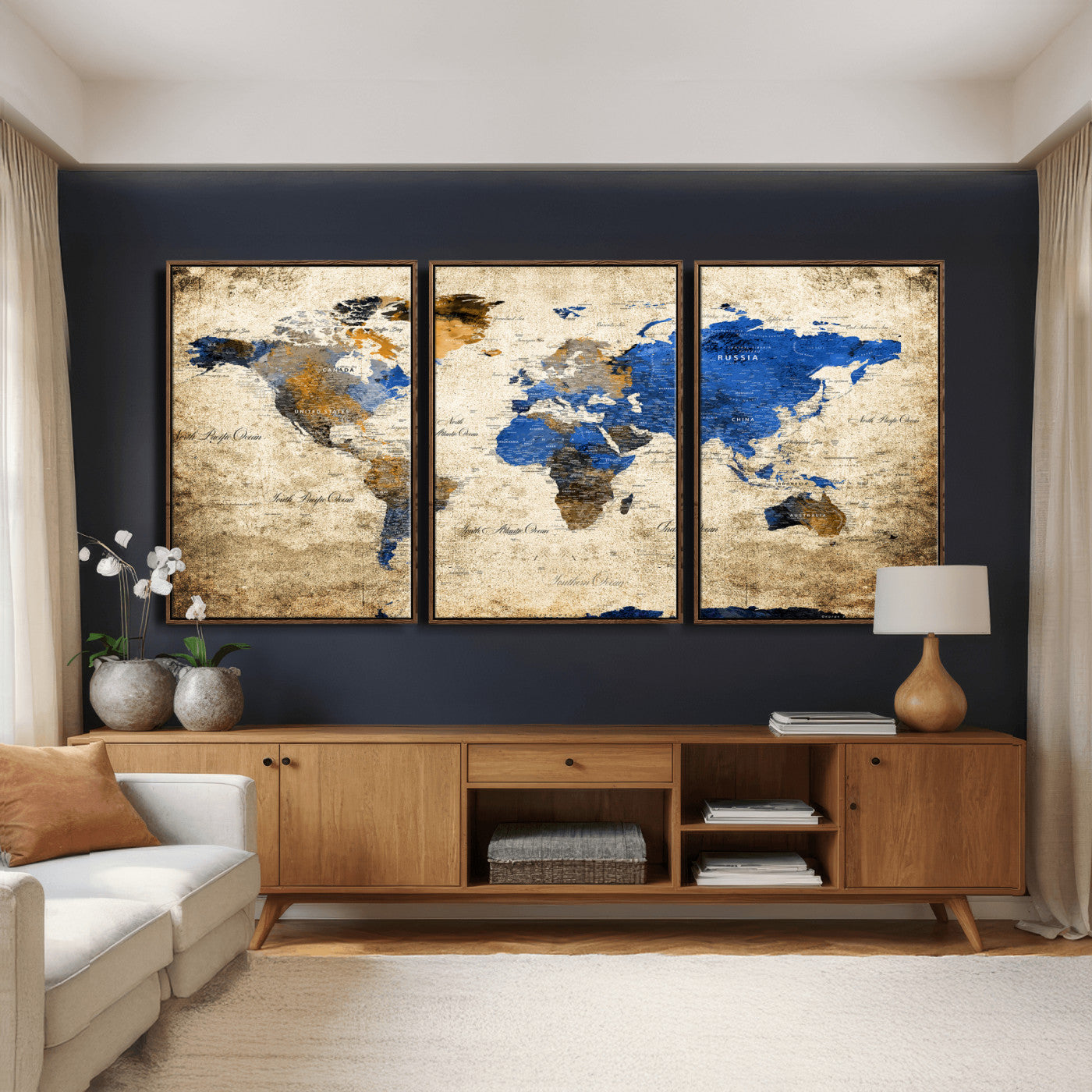 27314341-MGV-CV-36X24 - World Map Wall Art Canvas Print, Modern Decorative Framed Map Artwork Prints for Living Room, Office, Bedroom Wall Decor