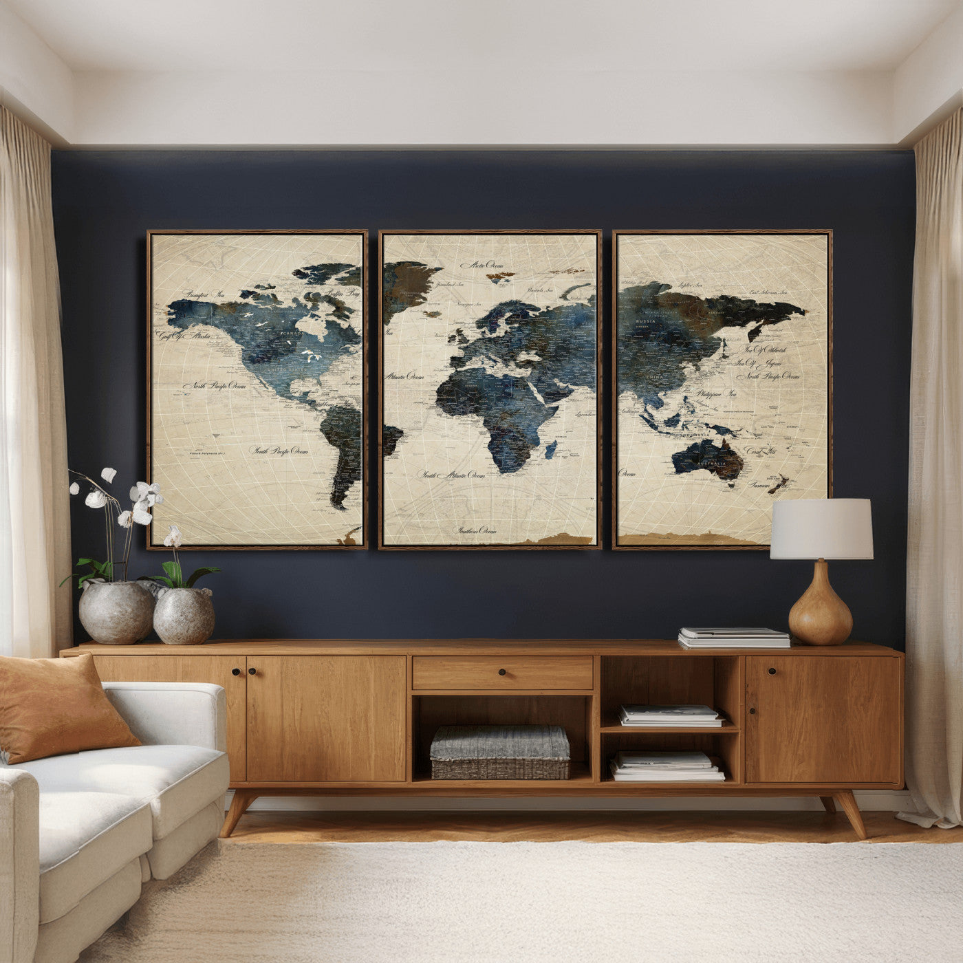 72927803-MGV-CV-36X24 - World Map Wall Art Canvas Print, Modern Decorative Framed Map Artwork Prints for Living Room, Office, Bedroom Wall Decor