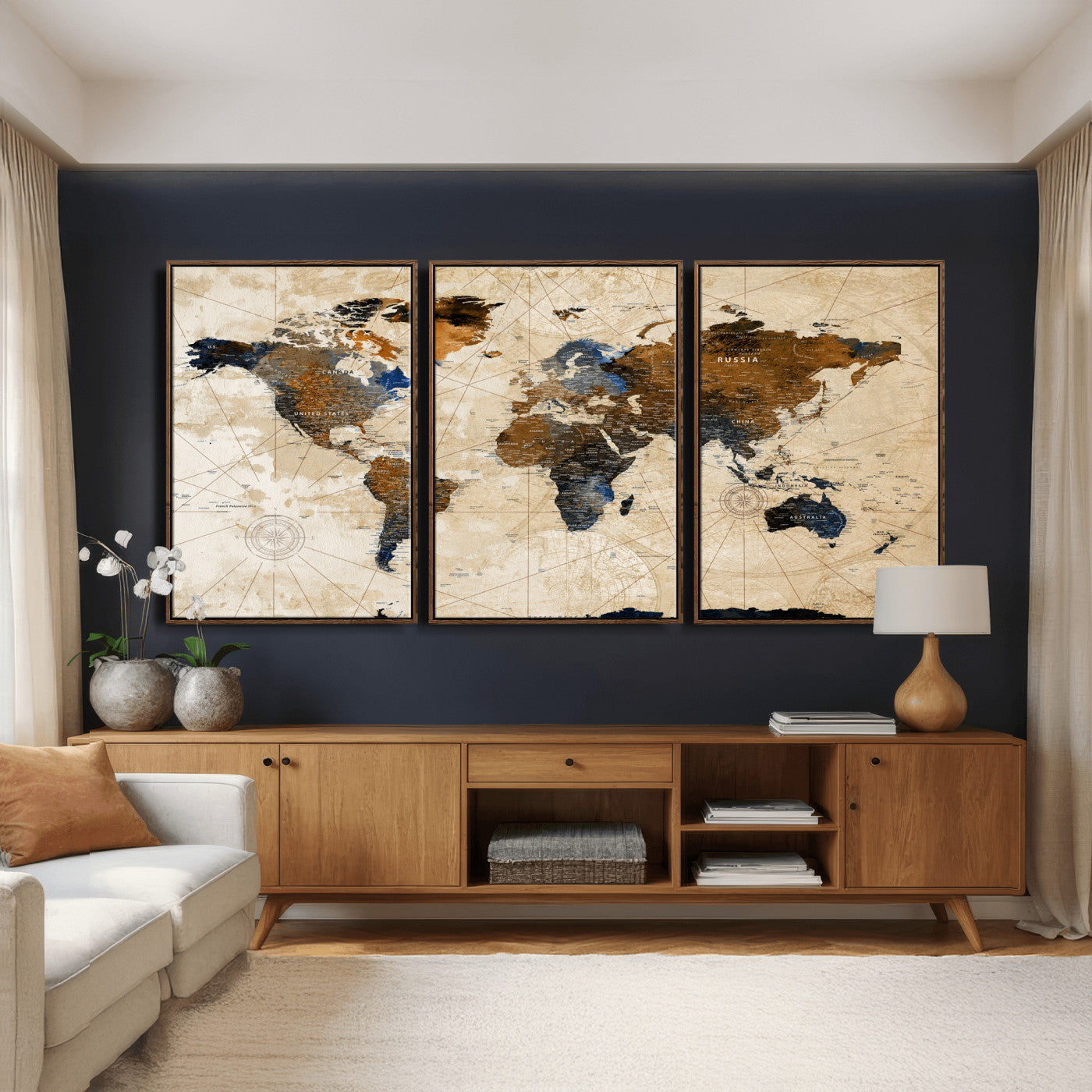 15727090-MGV-CV-36X24 - World Map Wall Art Canvas Print, Modern Decorative Framed Map Artwork Prints for Living Room, Office, Bedroom Wall Decor