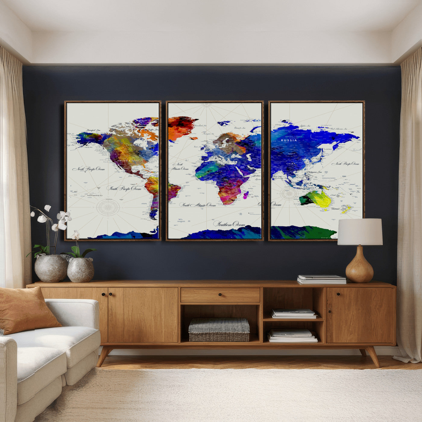 49670038-MGV-CV-36X24 - World Map Wall Art Canvas Print, Modern Decorative Framed Map Artwork Prints for Living Room, Office, Bedroom Wall Decor