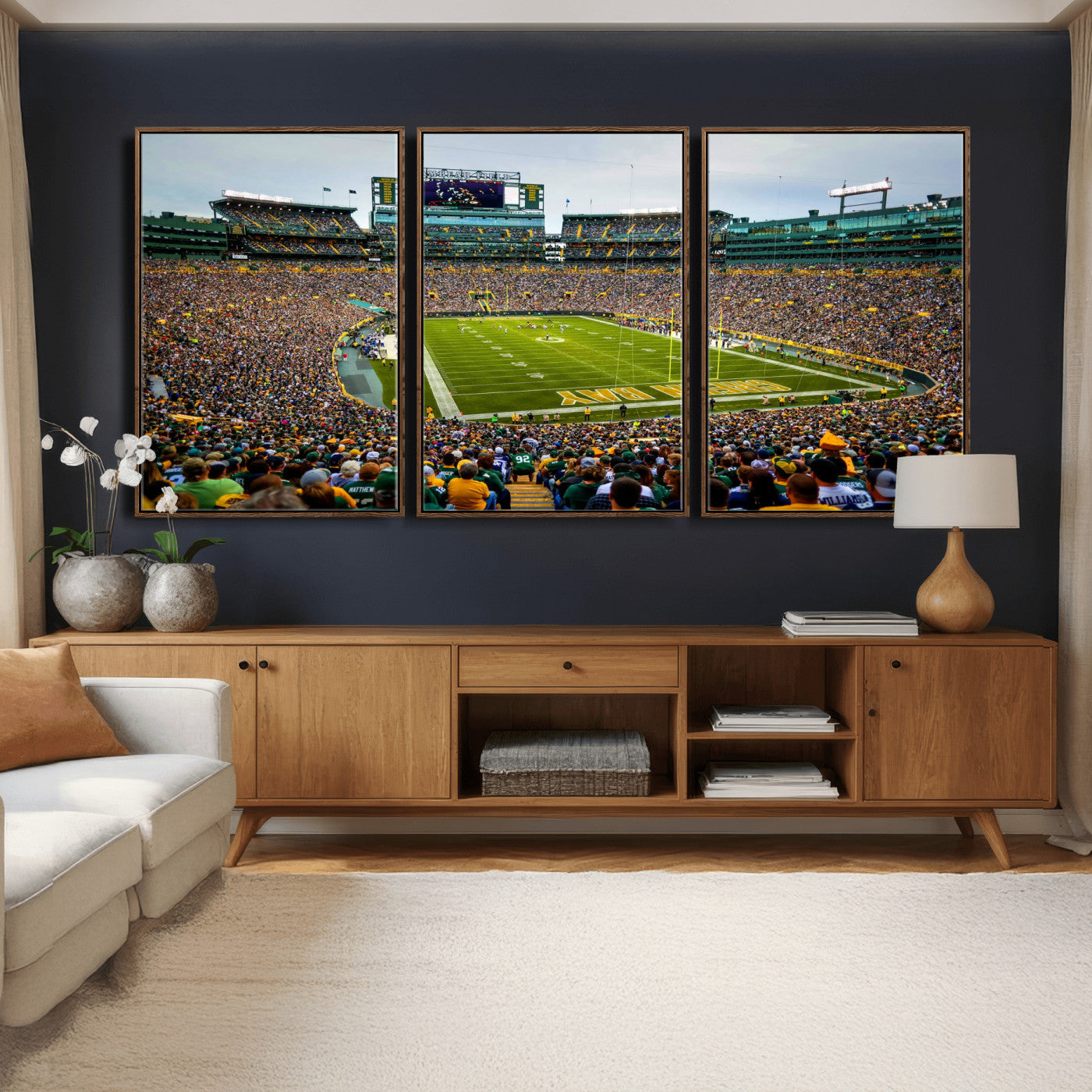 56521752-MGV-CV-36X24 - Green Bay Packers Stadium Wall Art Canvas Print, Lambeau Field Football Stadium Artwork, Framed Wall Art Ready to Hang