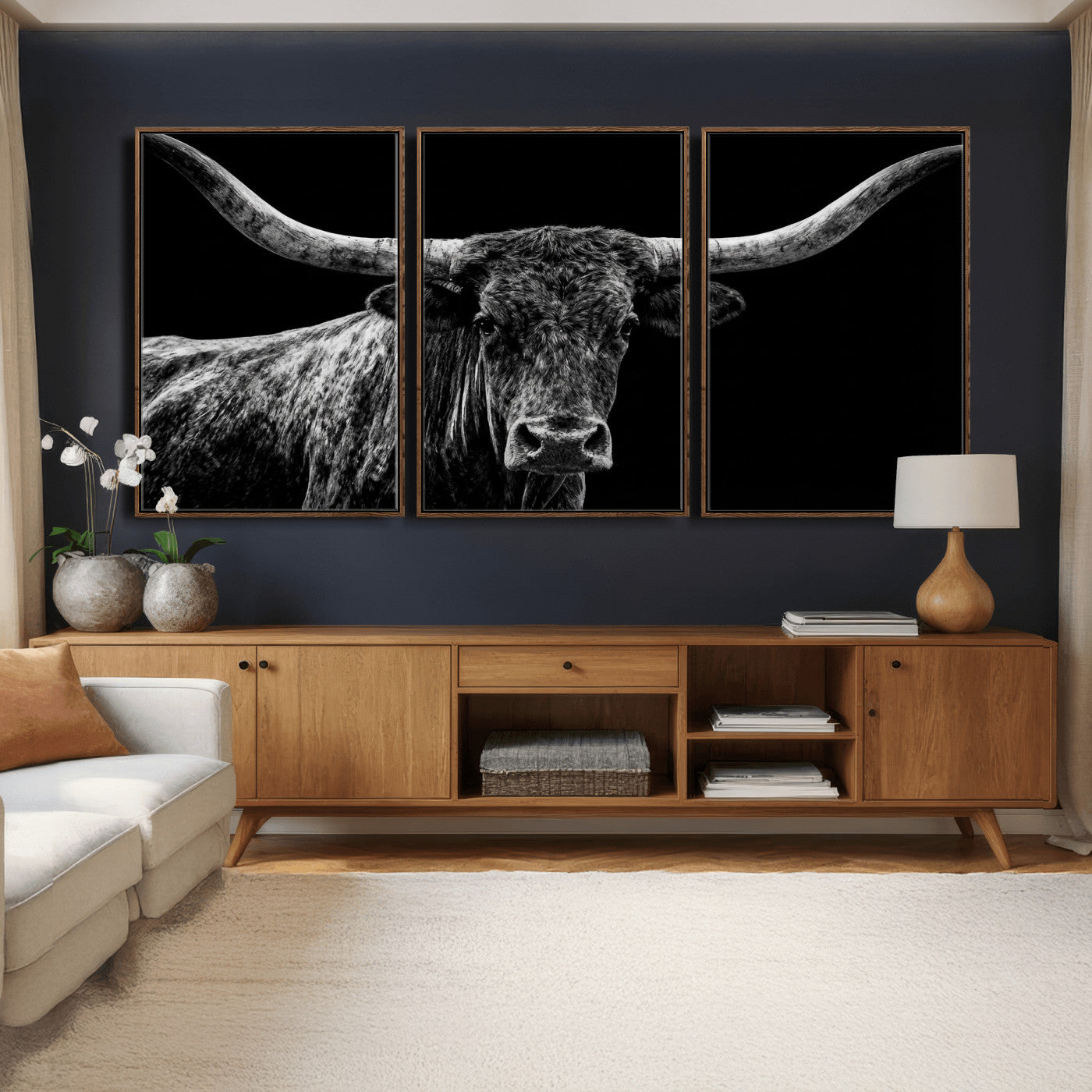 86568508-MGV-CV-36X24 - Vintage Texas Longhorn Bull Wall Art Canvas Print, Texas Cow Portrait Print, Framed Bull Wall Art Ready to Hang