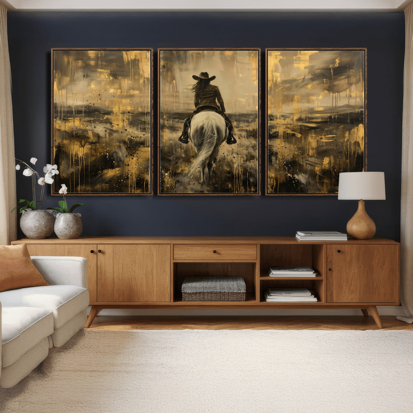 20465530-MGV-CV-36X24 - Cowgirl Wall Art Canvas Print, Western Horse Rider Wall Art, Framed Wall Art Ready to Hang