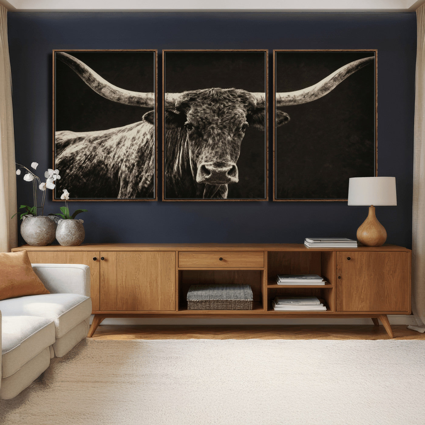 74513721-MGV-CV-36X24 - Vintage Texas Longhorn Bull Wall Art Canvas Print, Cow Portrait Photography Print, Framed Wall Art Ready to Hang