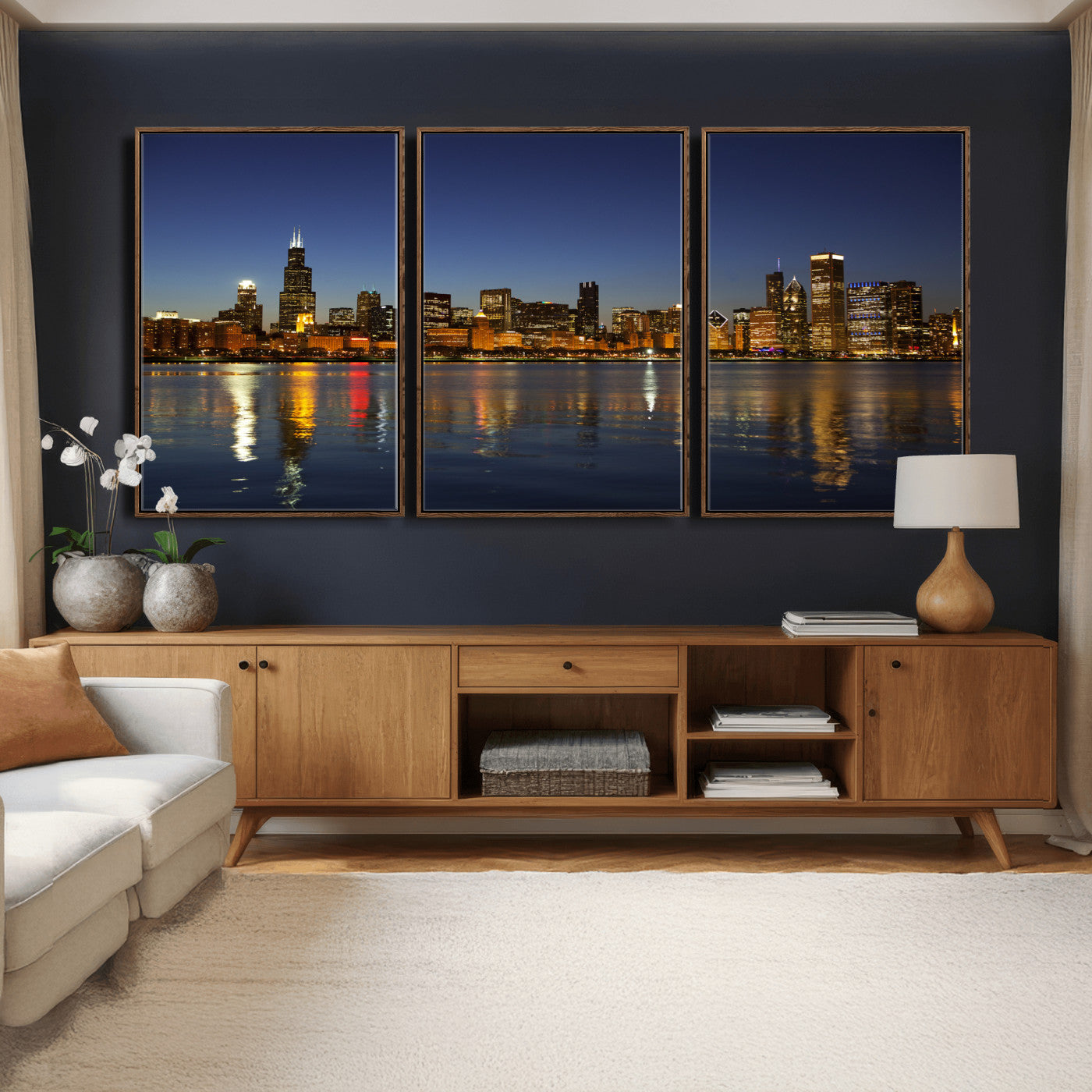 67308035-MGV-CV-36X24 - Chicago Wall Art Canvas Print, Chicago City Downtown Night Cityscape Print for Modern Urban Wall Decor