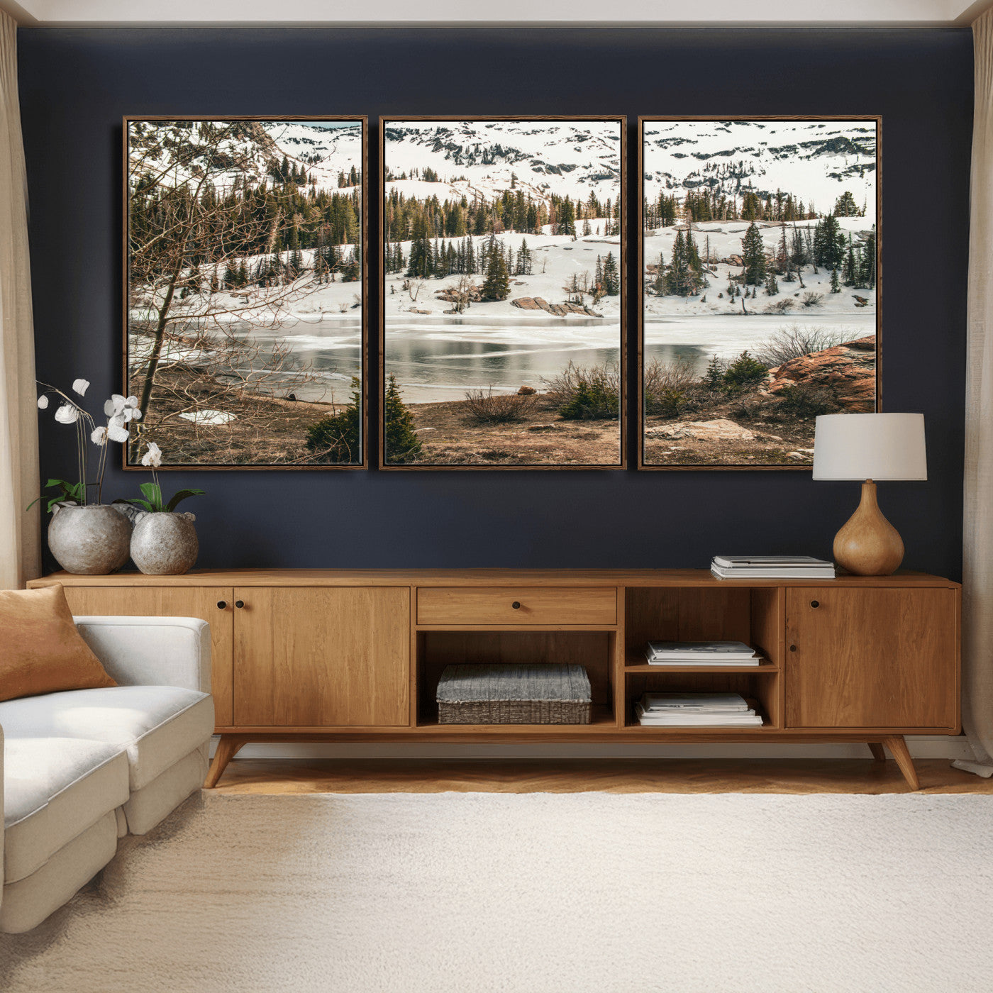 10336249-MGV-CV-36X24 - Snowy Mountain Landscape Wall Art Canvas Print, Alpine Pine Forest Winter Nature Wall Decor for Living Room and Office