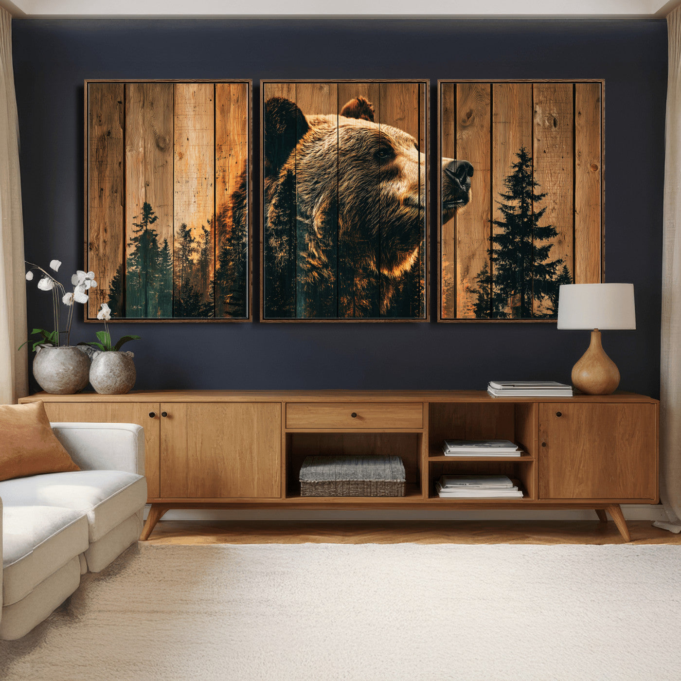 31552198-MGV-CV-36X24 - Rustic Bear Wall Art Canvas Print – Woodland Wildlife Artwork Print for Cabin, Lodge, and Farmhouse Home Decor