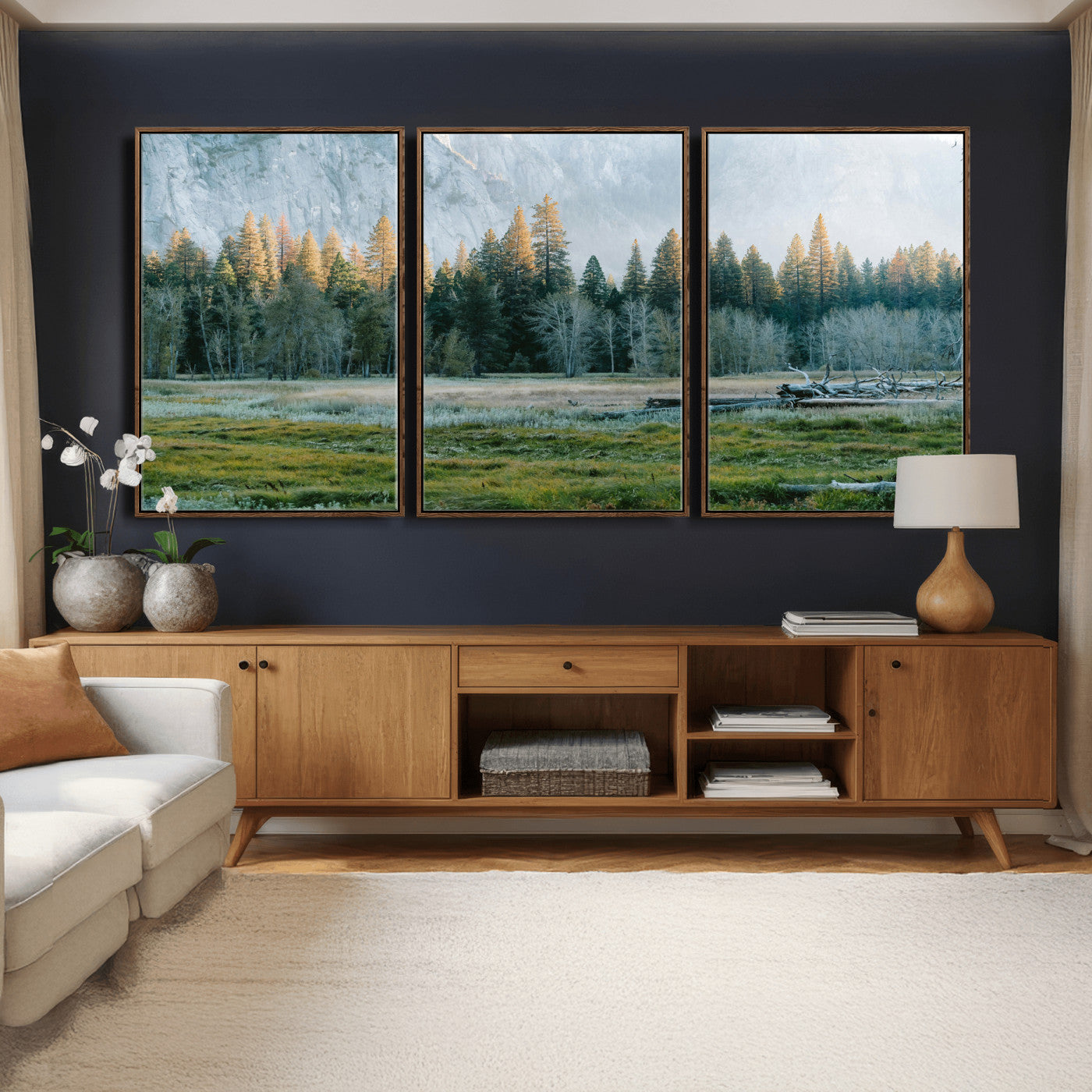 95548744-MGV-CV-36X24 - Forest Meadow Wall Art Canvas Print, Pine Tree Landscape Nature Artwork, Mountain Valley Scenic Photography, Calm Wilderness Wall Decor