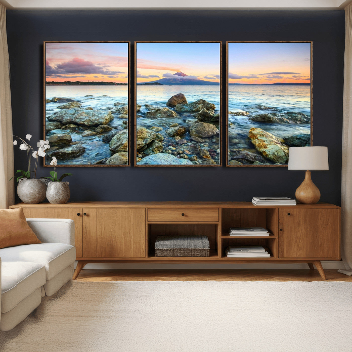 46869511-MGV-CV-36X24 - Mayon Volcano Seascape Landscape Wall Art Canvas Print, Tropical Ocean Shore Mountain Canvas Print, Philippines Coastal Scenic Art Printing