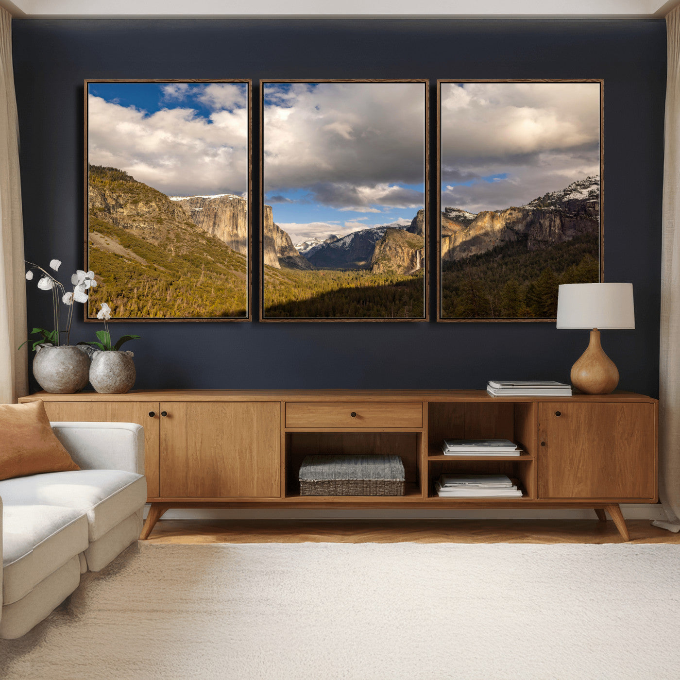 51451302-MGV-CV-36X24 - Yosemite Valley Mountain Landscape Wall Art Canvas Print, Granite Cliff Forest Valley Canvas Print, California National Park Scenic Art Printing