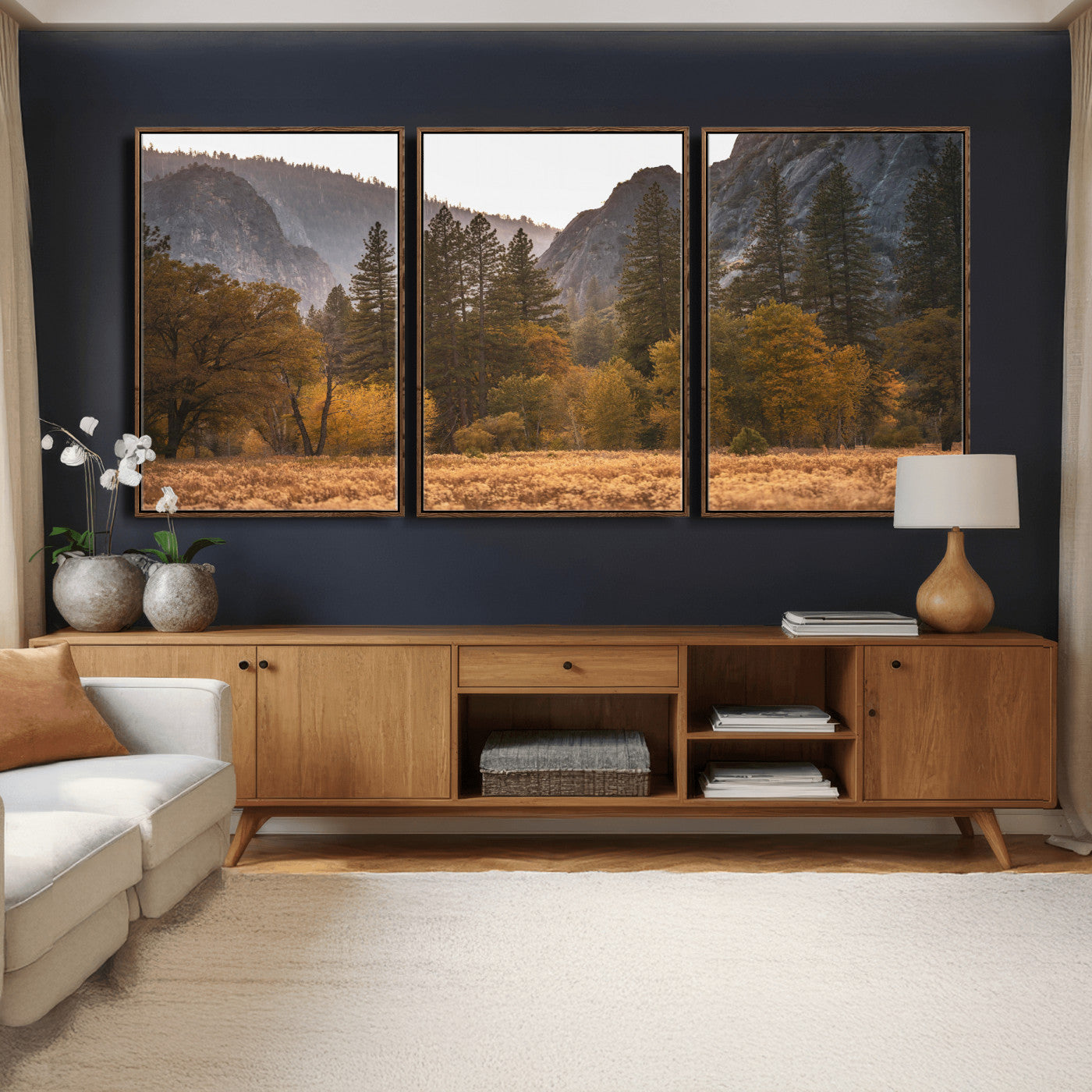 61682763-MGV-CV-36X24 - Yosemite Valley Autumn Forest Landscape Wall Art Canvas Print, Granite Mountain Pine Trees Canvas Print, California National Park Fall Scenic Art Printing