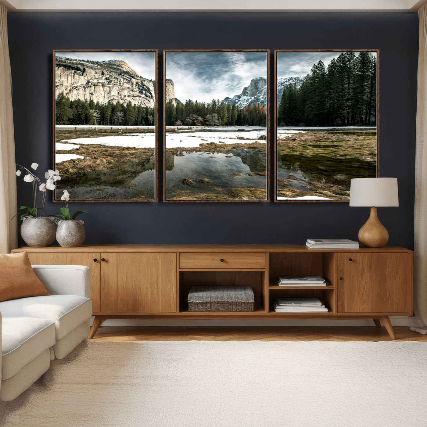 14527348-MGV-CV-36X24 - Yosemite Valley Mountain Landscape Wall Art Canvas Print, Granite Cliff Forest Valley Canvas Print, California National Park Scenic Art Printing