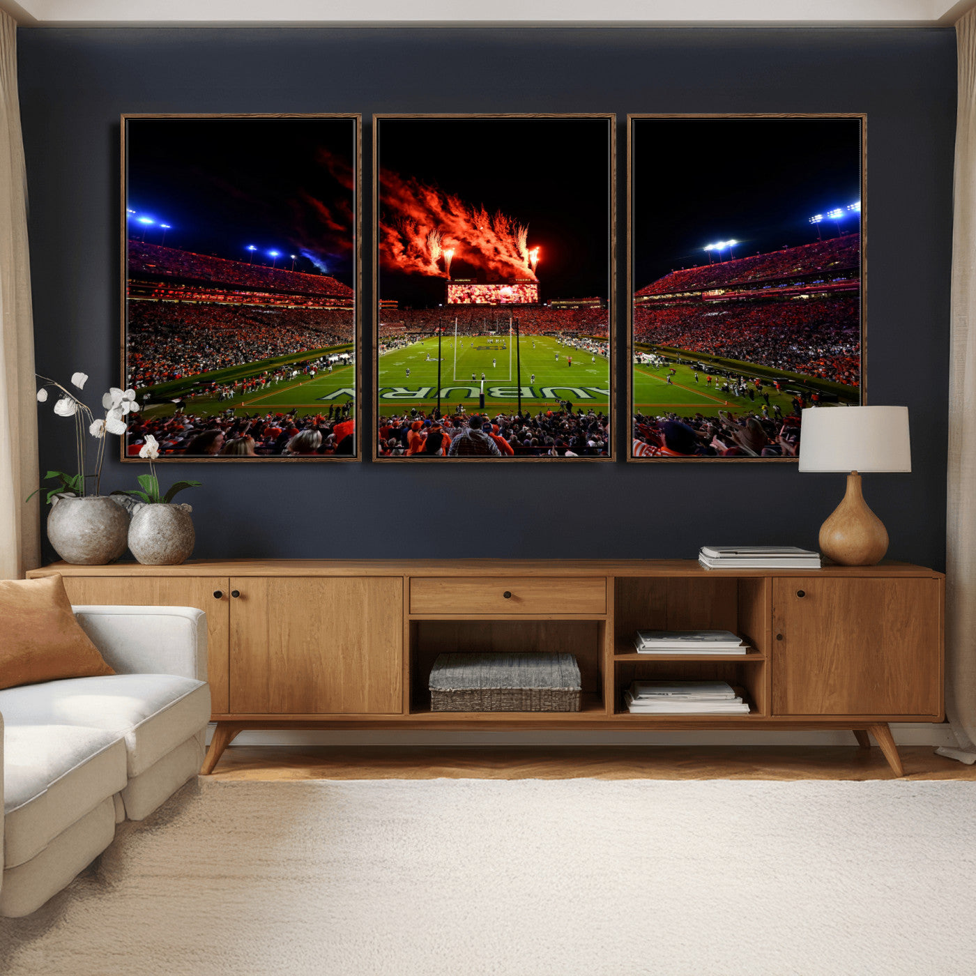 81918884-MGV-CV-36X24 - Auburn Stadium Wall Art Canvas Print, College Football Night Game Crowd, Jordan Hare Stadium Artwork