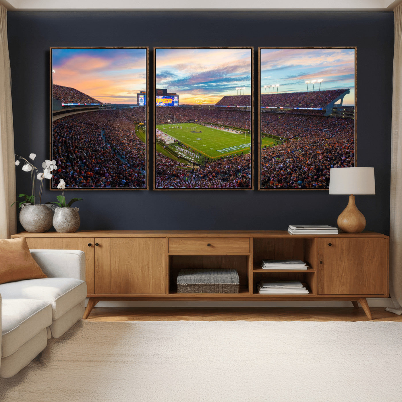 75203764-MGV-CV-36X24 - Auburn Stadium Sunset Wall Art Canvas Print, Jordan Hare Stadium Game Day Crowd, Auburn Tigers Football Artwork