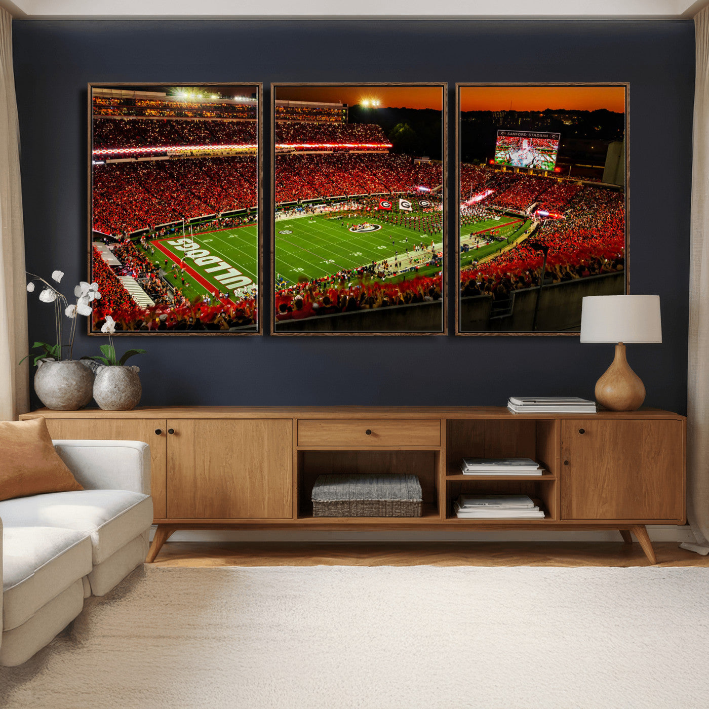 48894104-MGV-CV-36X24 - Georgia Bulldogs Stadium Wall Art Canvas Print, Sanford Stadium Night Game Panorama, College Football Crowd Wall Decor