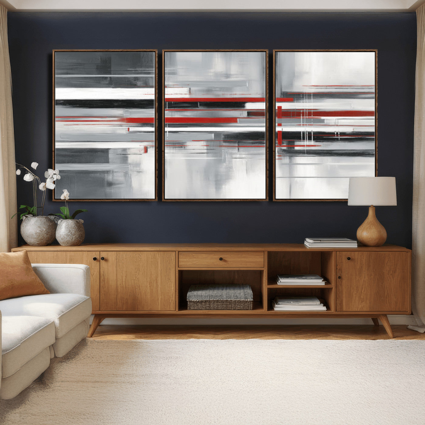 62640681-MGV-CV-36X24 - Gray Red Abstract Wall Art Canvas Print, Modern Abstract Canvas Wall Decor for Contemporary Living Room and Office