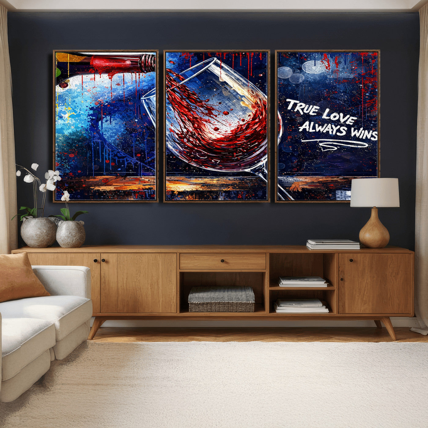88788932-MGV-CV-36X24 - Red Wine Splash Abstract Wall Art Canvas Print, Modern Wine Glass Painting Canvas Print, Romantic Quote Contemporary Bar Art Print
