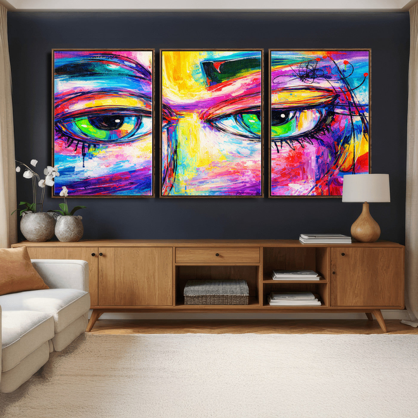 99390655-MGV-CV-36X24 - Colorful Abstract Face Wall Art Canvas Print – Modern Pop Art Portrait Artwork for Contemporary Living Room Decor