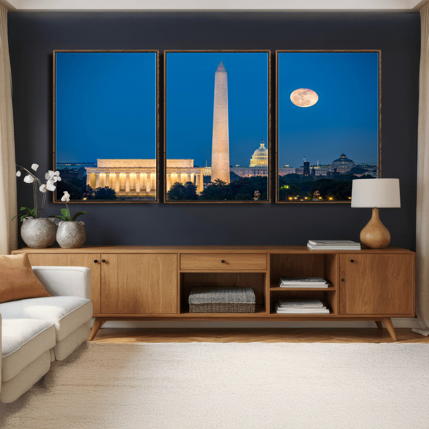 96712946-MGV-CV-36X24 - Washington DC Skyline Wall Art Canvas Print – Lincoln Memorial, Washington Monument and US Capitol Night Cityscape Artwork