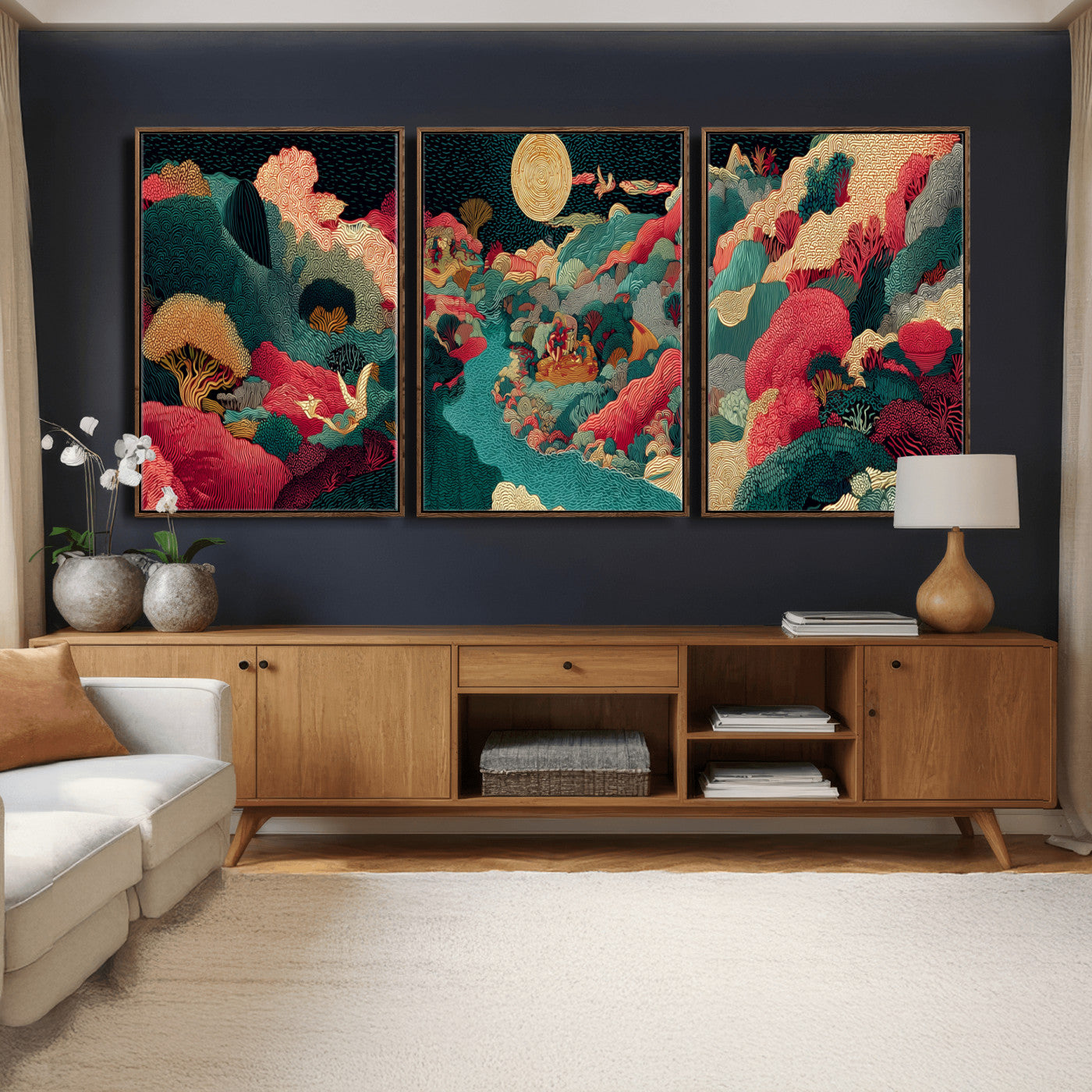 36816259-MGV-CV-48X32-3P - Colorful Japanese Landscape Print: Maximalist Panoramic Wall Art