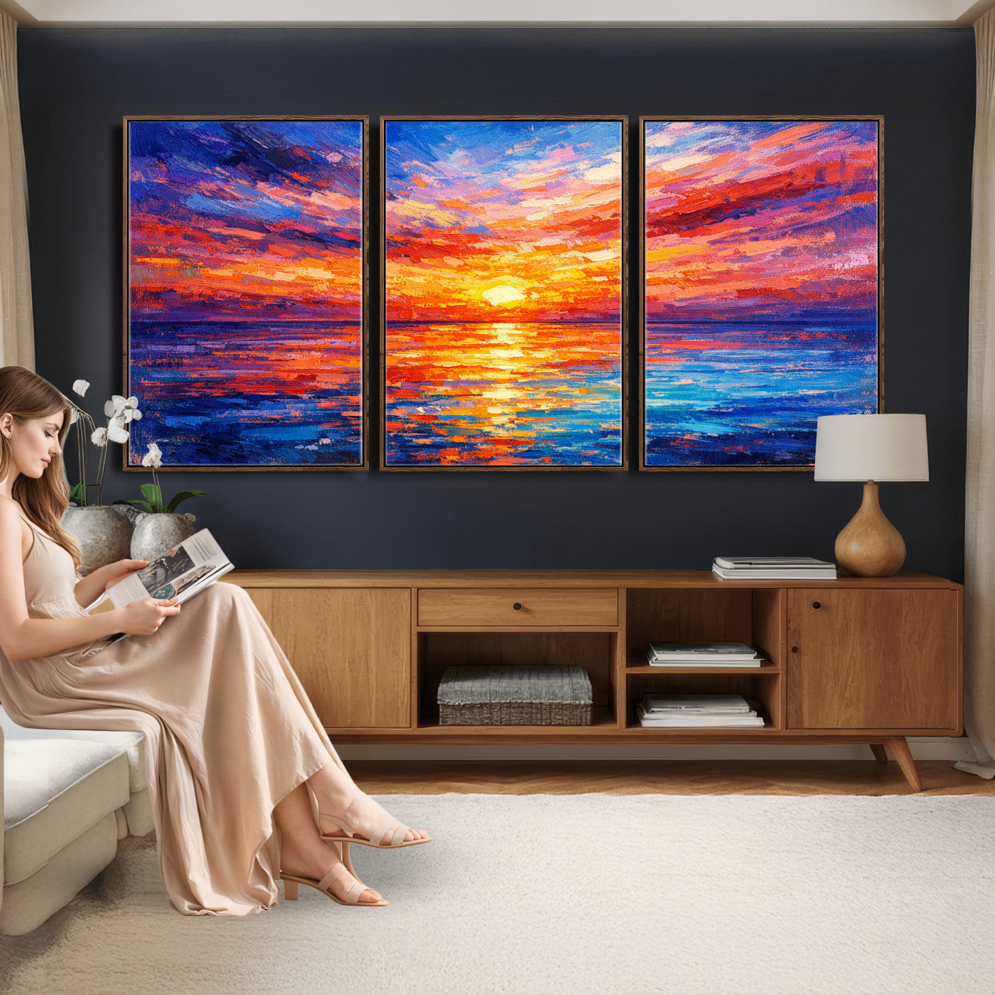 54915078-MGV-CV-36X24 - Colorful Knife Ocean Sunset Canvas — Orange Pink Teal Expressionist Sea Print | Colorful Coastal Wall Art | Vibrant Beach Decor Gift