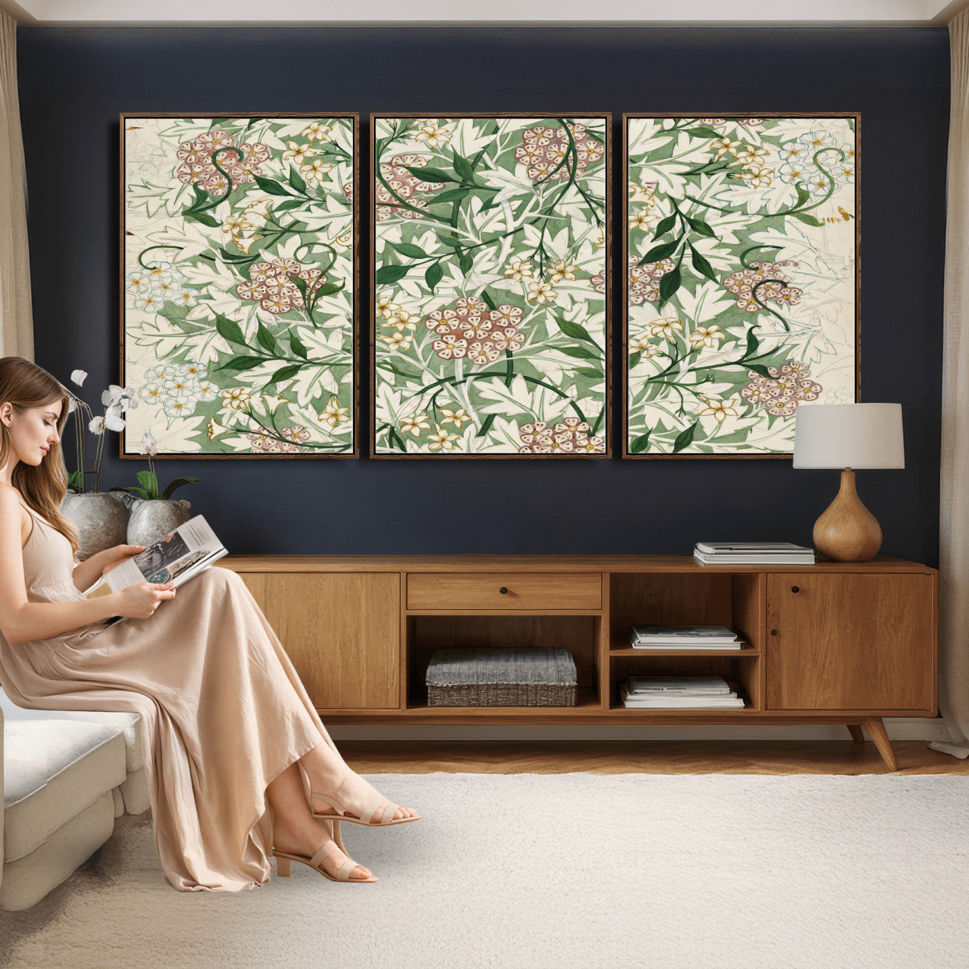 33560597-MGV-CV-36X24 - William Morris Jasmine 1872 Canvas Wall Art — Arts and Crafts Botanical Print | Vintage Green Floral Decor | Cottagecore Gift | Classic Art