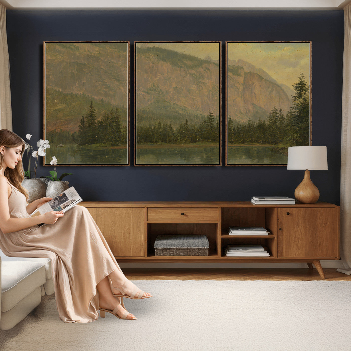 76844524-MGV-CV-36X24 - Frederic Edwin Church Hintersee Canvas Print, Hudson River School Mountain Lake Painting 1868, American Romantic Landscape, Vintage Nature Wall Art