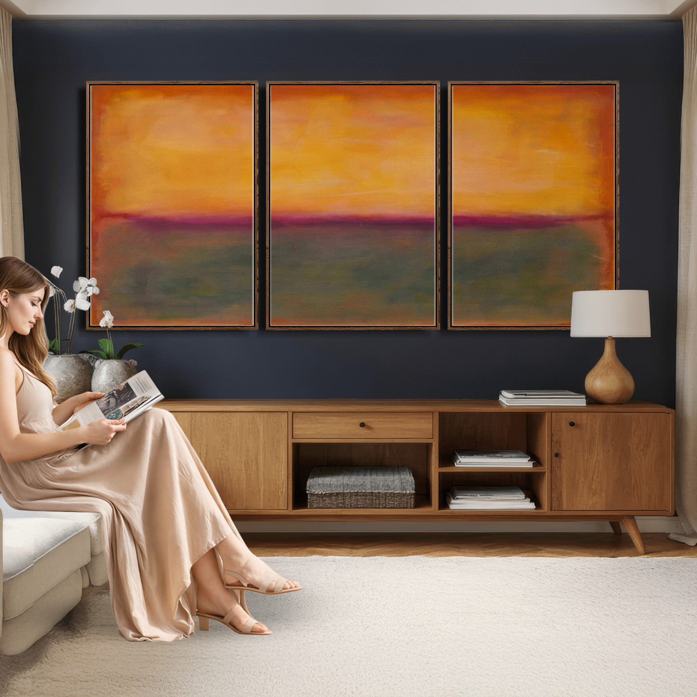 21628300-MGV-CV-36X24 - Abstract Color Field Wall Art Canvas Print, Framed Minimalist Horizon Artwork for Living Room Bedroom Office