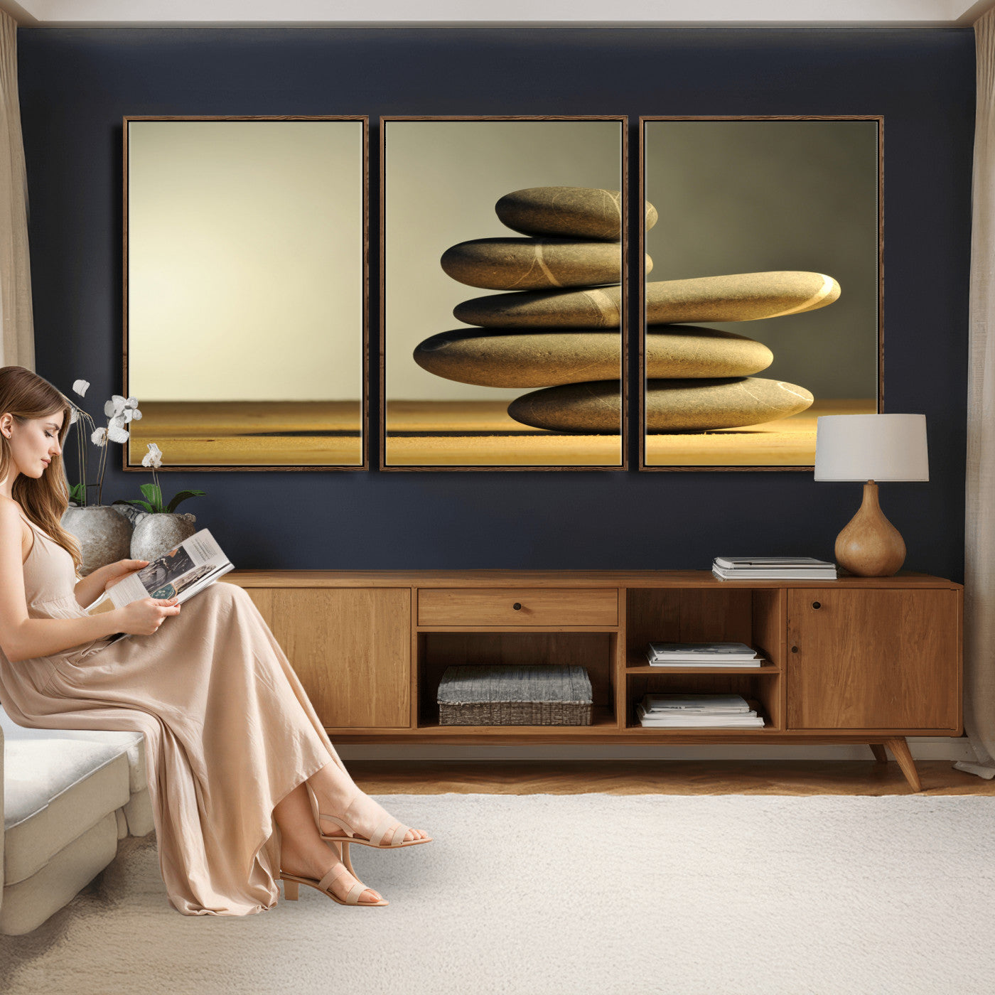 85424263-MGV-CV-36X24 - Zen Stone Wall Art Canvas Print, Balanced Rock Stack Framed Spa Artwork, Minimalist Meditation Decor for Living Room Bedroom Office Bathroom