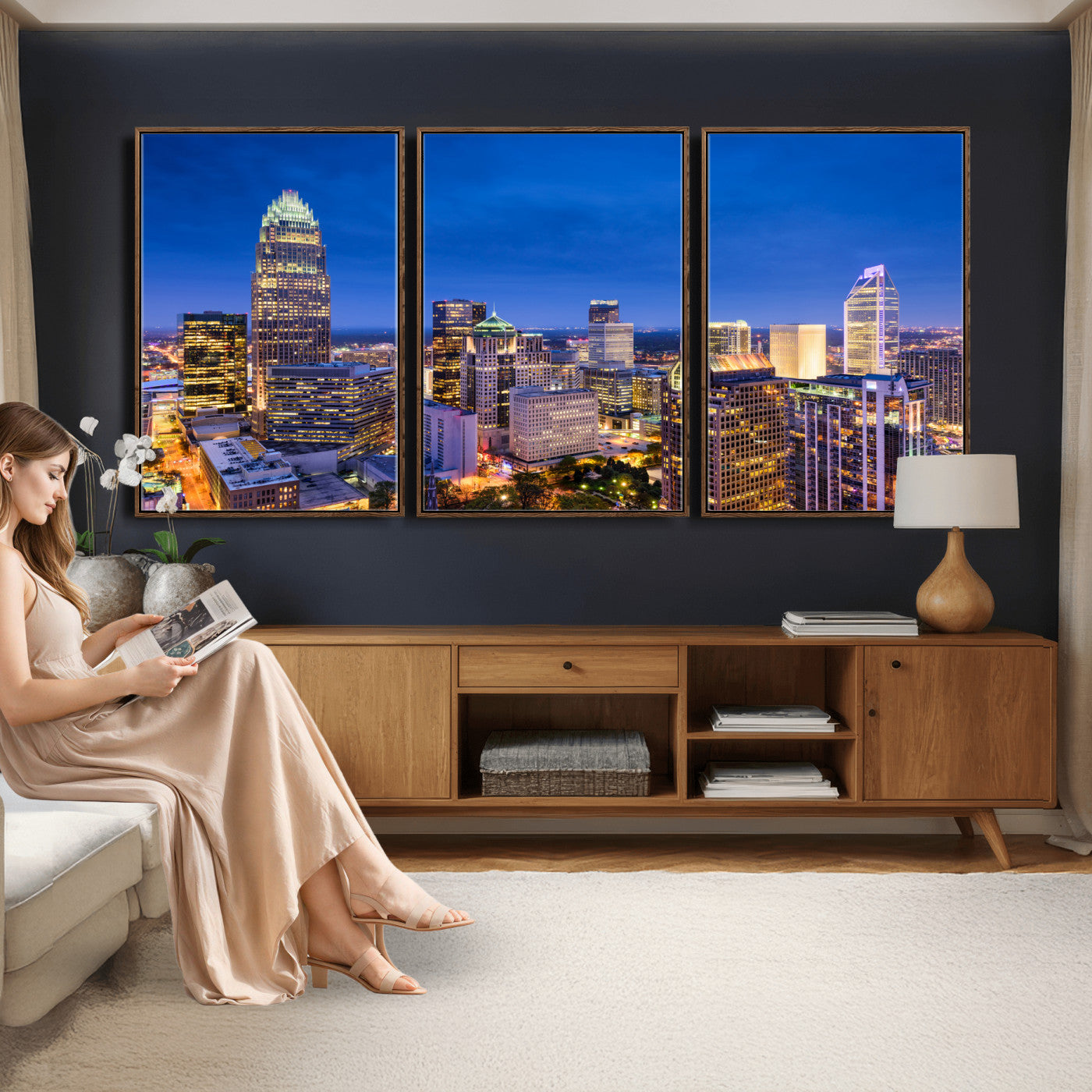 74382190-MGV-CV-36X24 - Charlotte Skyline Canvas Wall Art Print – North Carolina Cityscape Photography Print