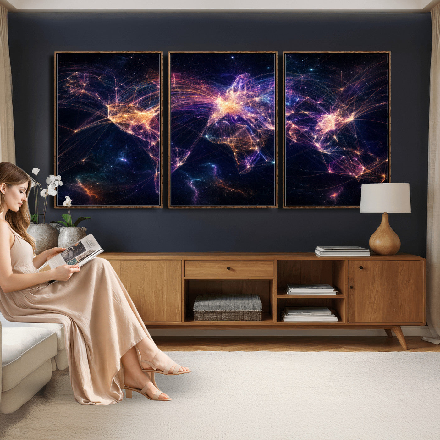 75155491-MGV-CV-36X24 - Global Flight Routes Map Canvas Wall Art, Worldwide Aviation Network Print, International Air Travel Wall Decor