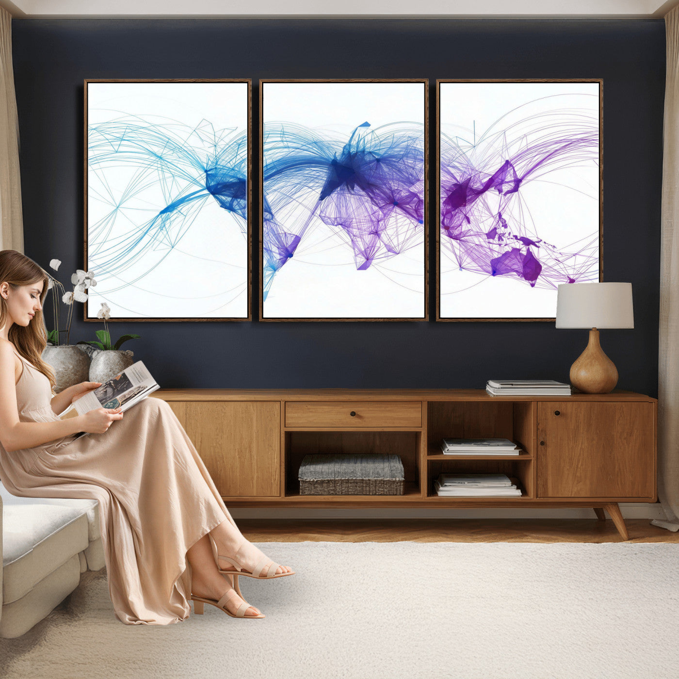 75155491-MGV-CV-48X32-3P - Global Flight Routes Map Canvas Wall Art, Worldwide Aviation Network Print, International Air Travel Wall Decor