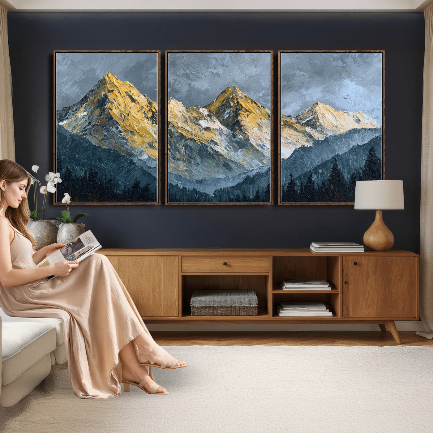 50821961-MGV-CV-48X32-3P - Abstract Mountain Wall Art Canvas Print Modern Landscape Painting Print