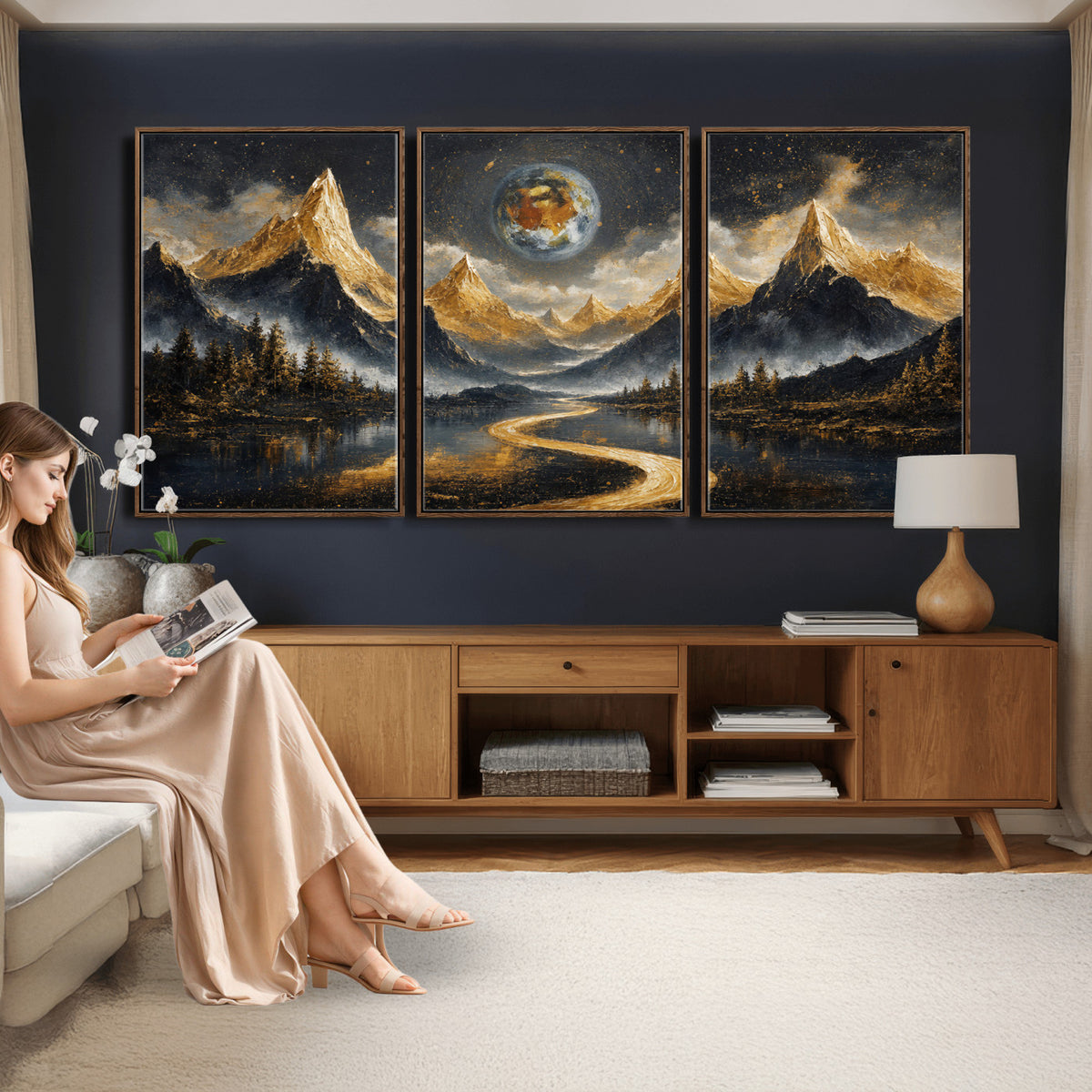 34202127-MGV-CV-36X24 - Abstract Mountain Wall Art Canvas Print Modern Landscape Painting Print