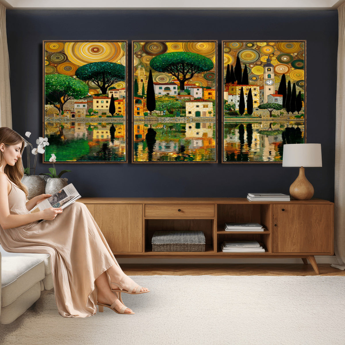 93010897-MGV-CV-36X24 - Gustav Klimt Golden Cityscape Wall Art Canvas Print,