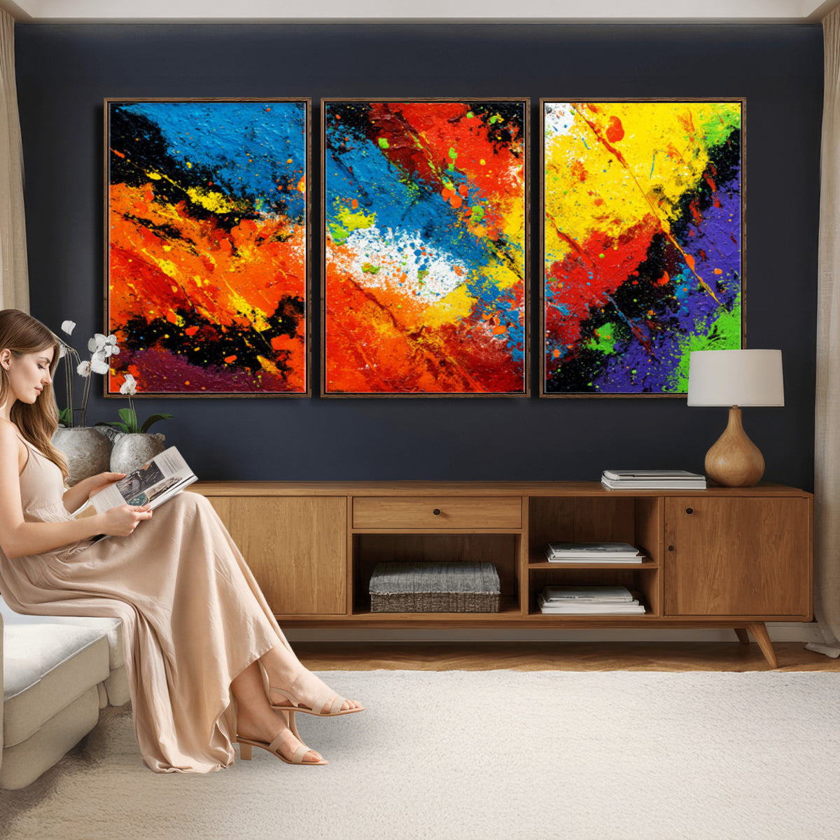 74888753-MGV-CV-36X24 - Vibrant Blue Abstract Canvas Wall Art Colorful Impasto Oil Painting Print