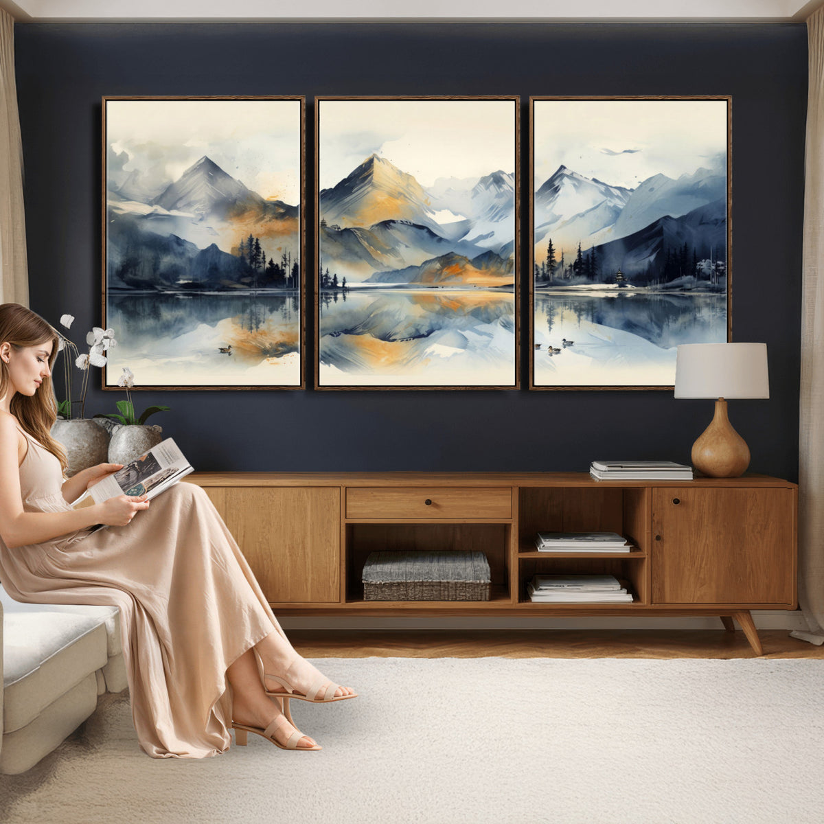 10196184T-MGV-CV-36X24 - Abstract Lake Mountain Wall Art Canvas Print