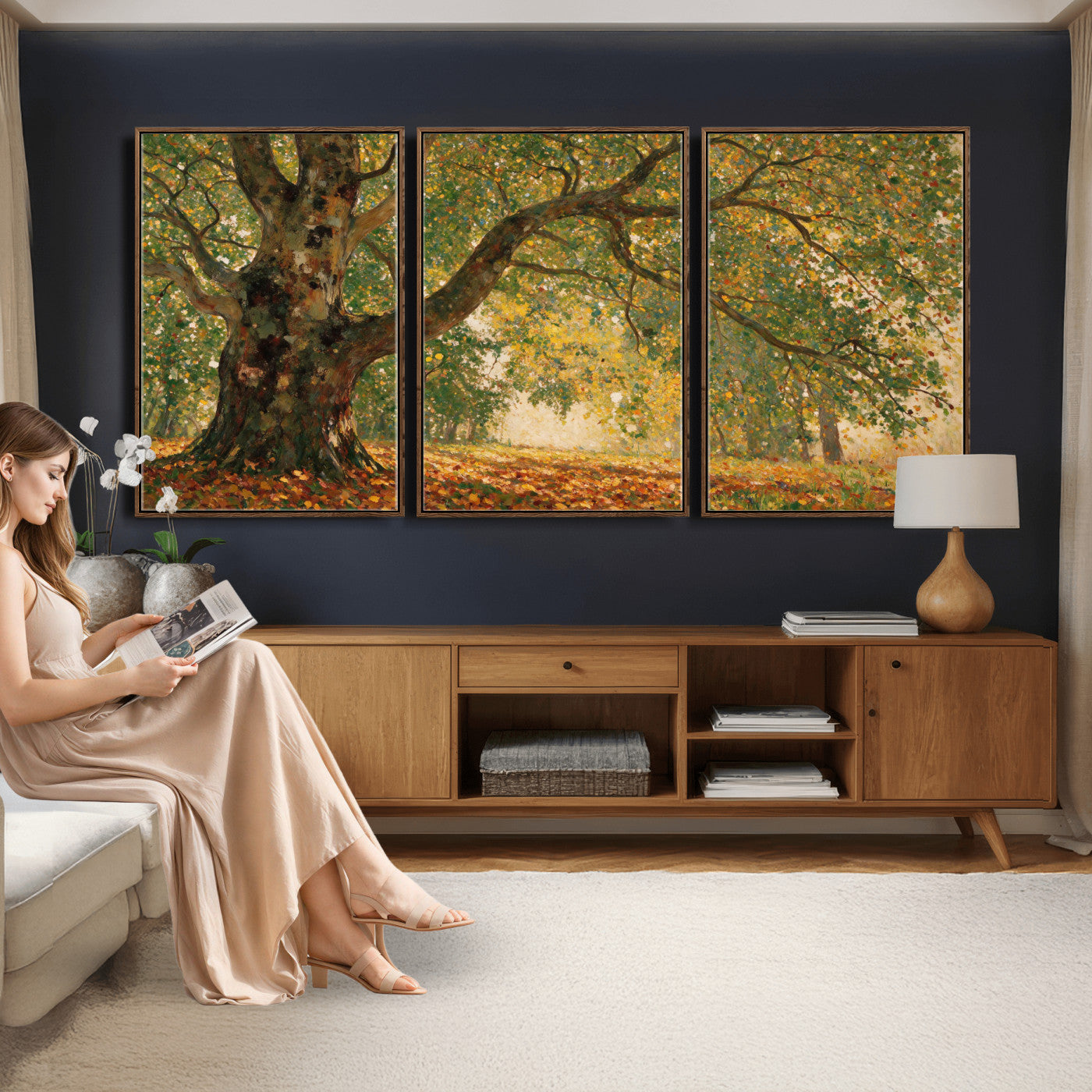 52555601-MGV-CV-36X24 - Claude Monet Style The Bodmer Oak Fontainebleau Forest Wall Art Canvas Print, Autumn Landscape Painting Print